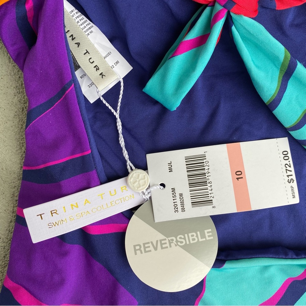 NWT Trina Turk Women's Wailea Reversible Multicolor Halter Swimsuit Size 10 - Picture 12 of 15